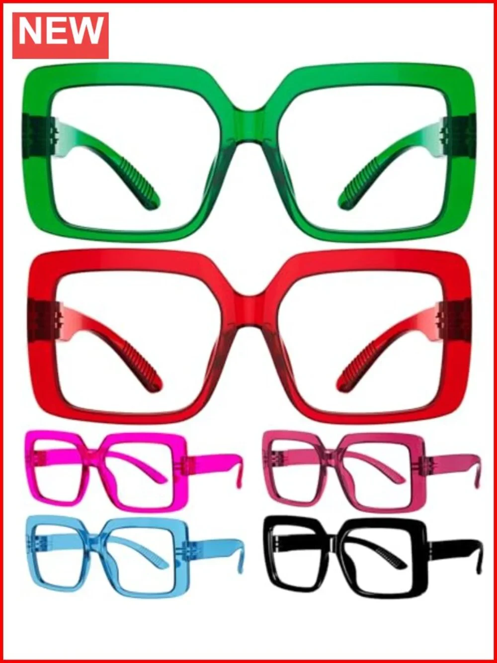 Womens Oversized Reading Glasses 6 Pack Metalless Screwless Spring Hinges
